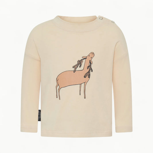 Cream A Moosed Drop Shoulder tee by Tiny Tribe with graphic front and snap-button side detail