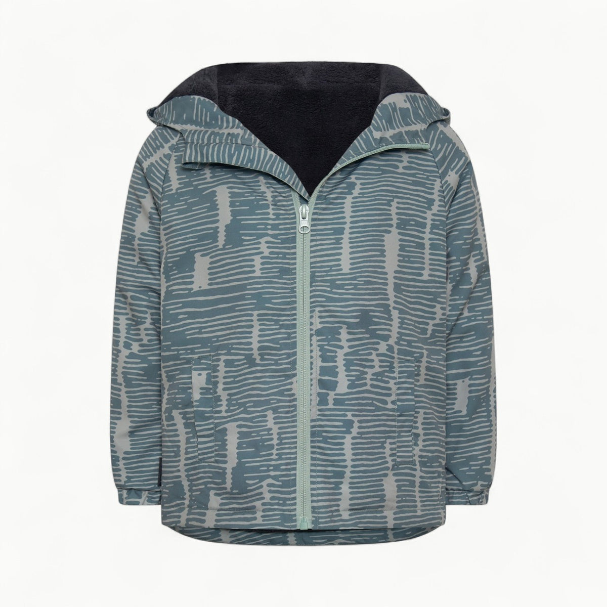 Sage broken stripe wind breaker with hood and front zip by Tiny Tribe