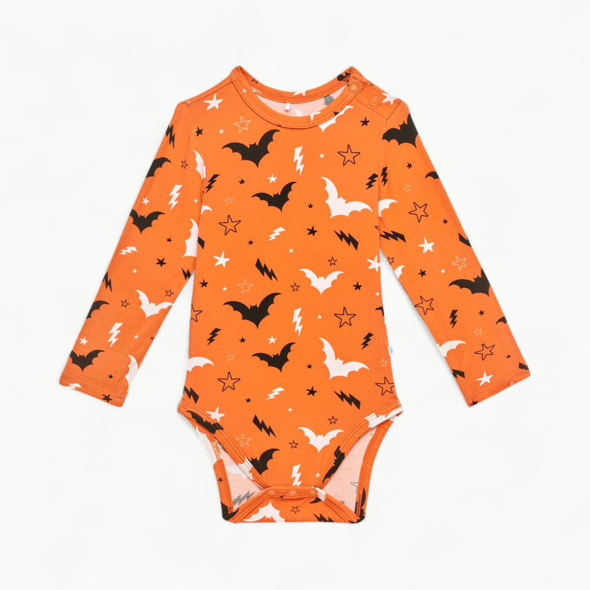 Hendrix orange bats long sleeve bodysuit with functional buttons, Posh Peanut