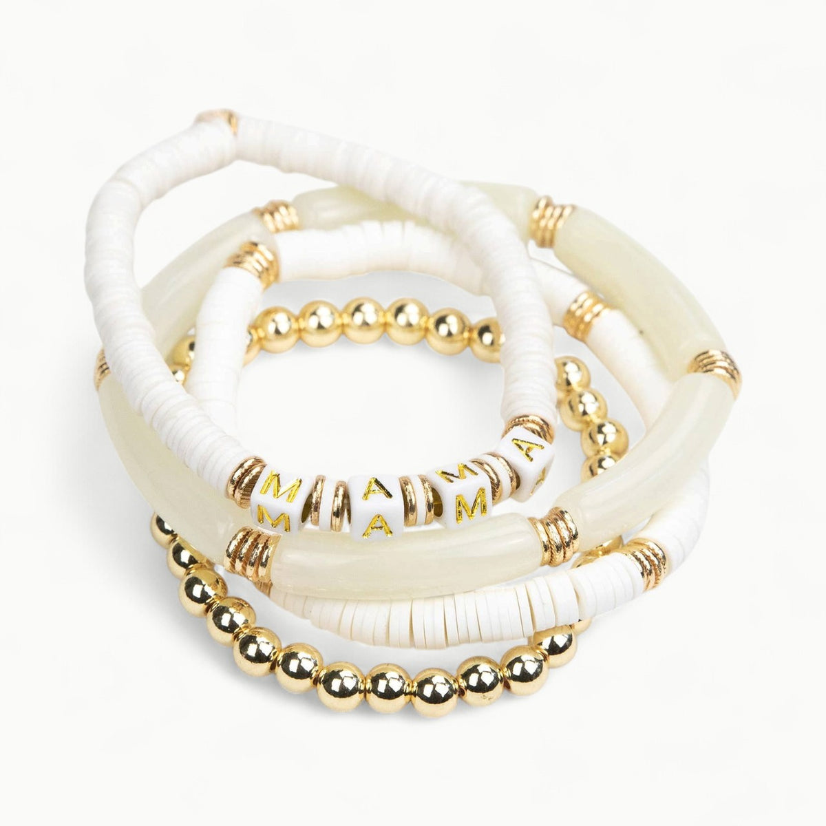 Mama Tubular Bracelet Set in white by LĒ·LĀ·LŌ