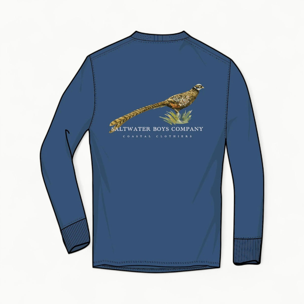 Pheasant Long Sleeve Tee in Set Sail by Saltwater Boys, 100% Peruvian cotton with realistic graphic