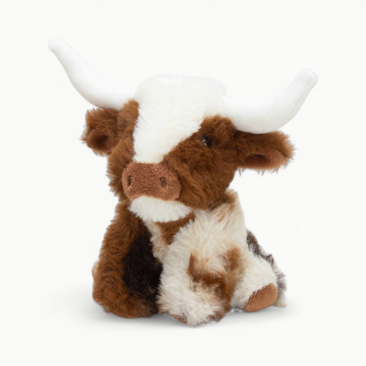 Cream and brown plush Texas Longhorn Highland soft toy cow, 11cm, by Jomanda Soft Toys