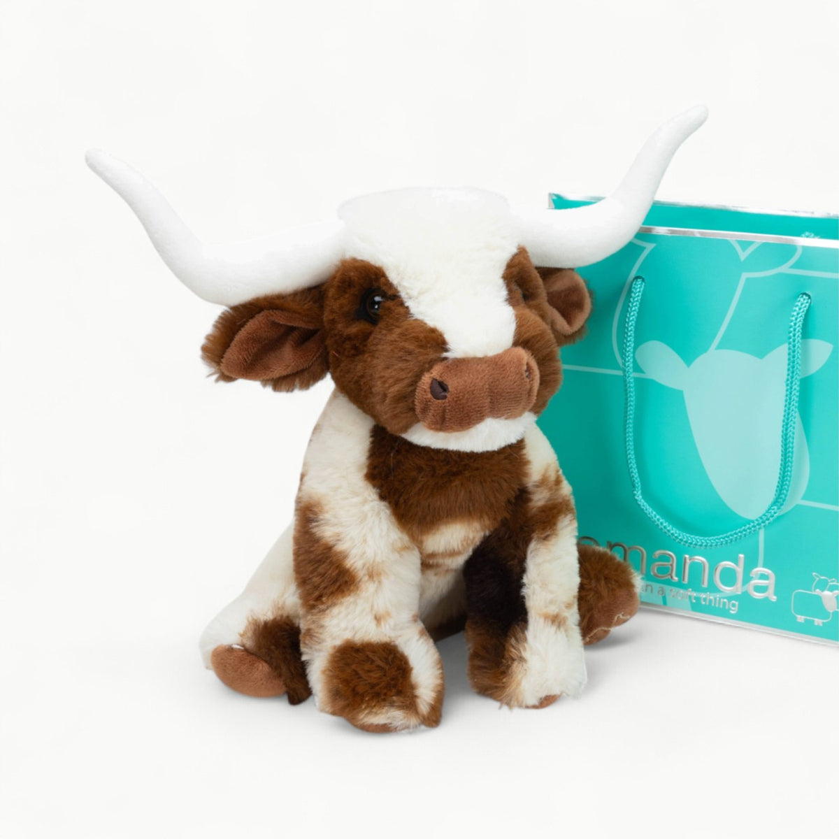 Highland Cream cow plush toy, 18cm, with brushable plush hair by Jomanda Soft Toys