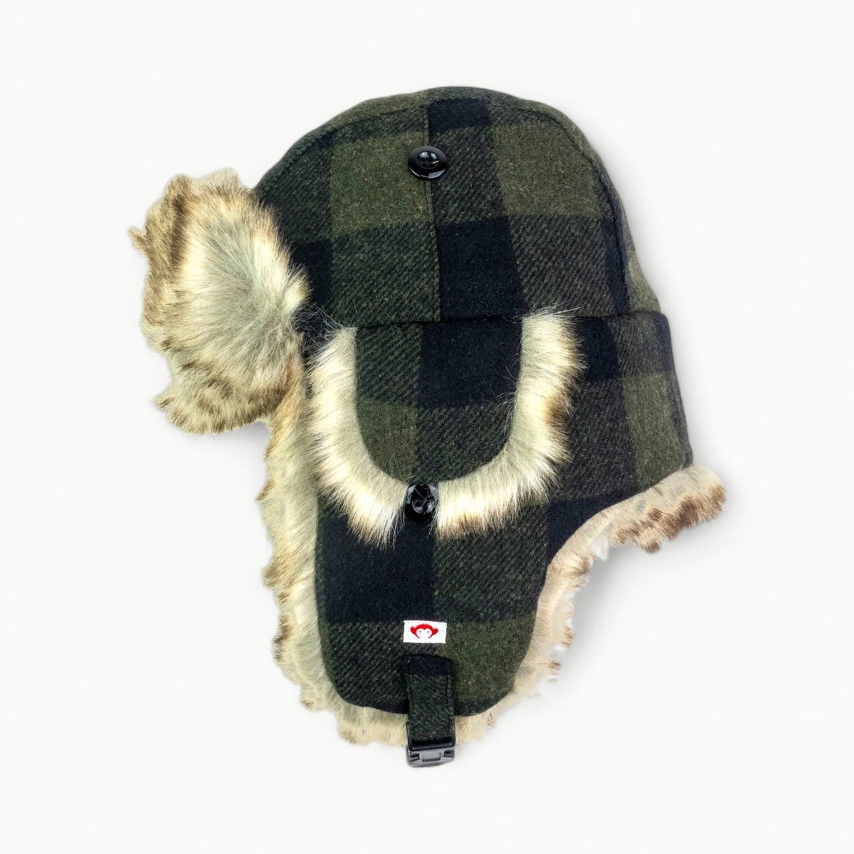 Olive plaid trapper hat with structured ear flaps by Appaman, winter hat for boys.