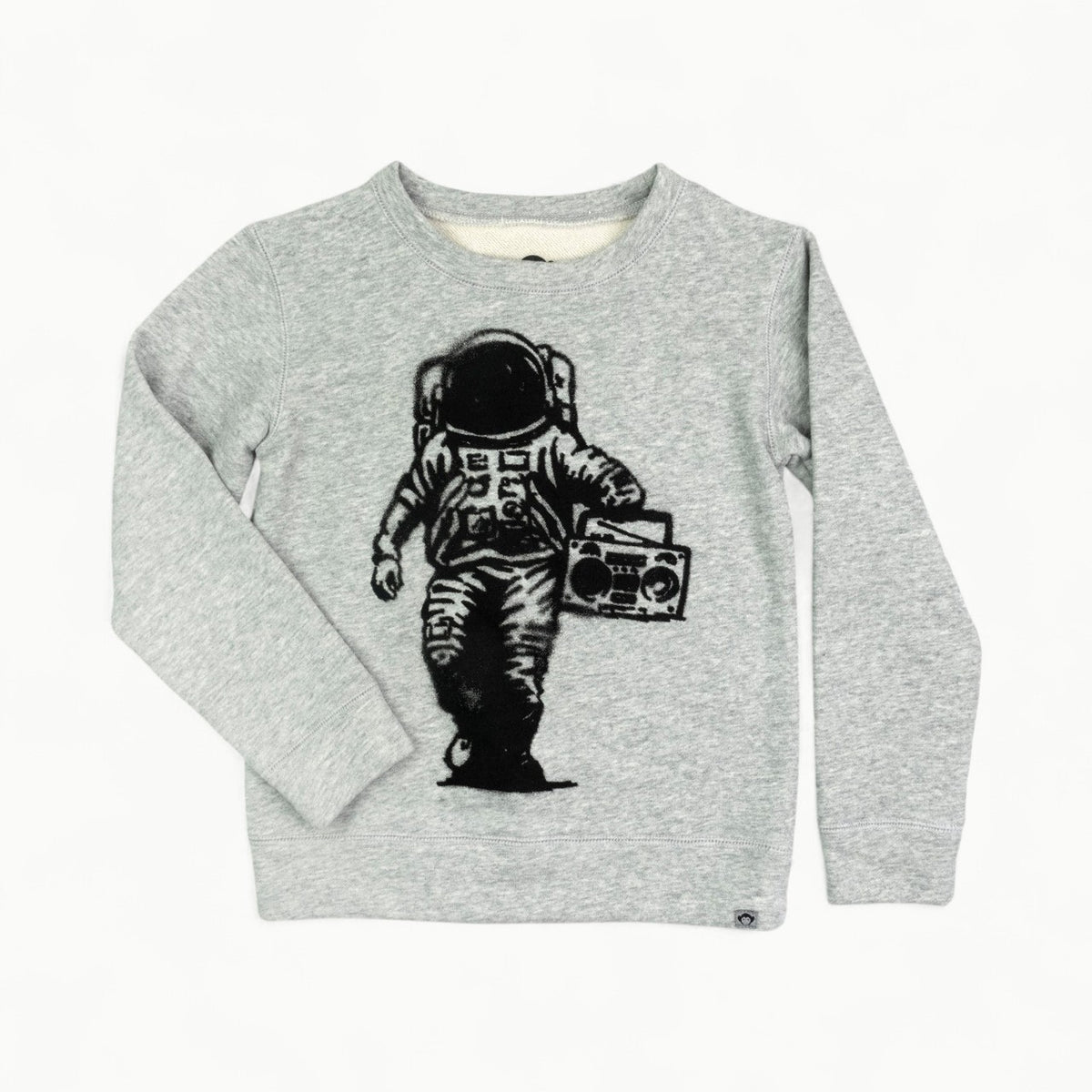 Cosmic DJ Crewneck Sweater in Lunar Grey by Appaman, featuring astronaut graphic