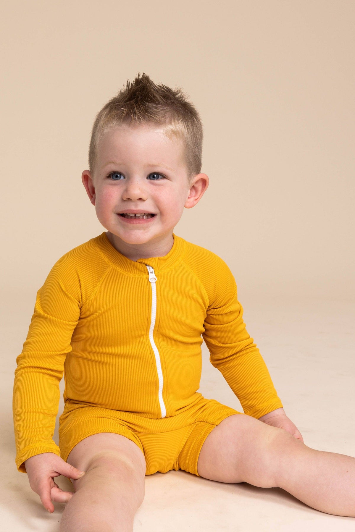 Boy's Zip Up Rashguard |Yellow Ribbed