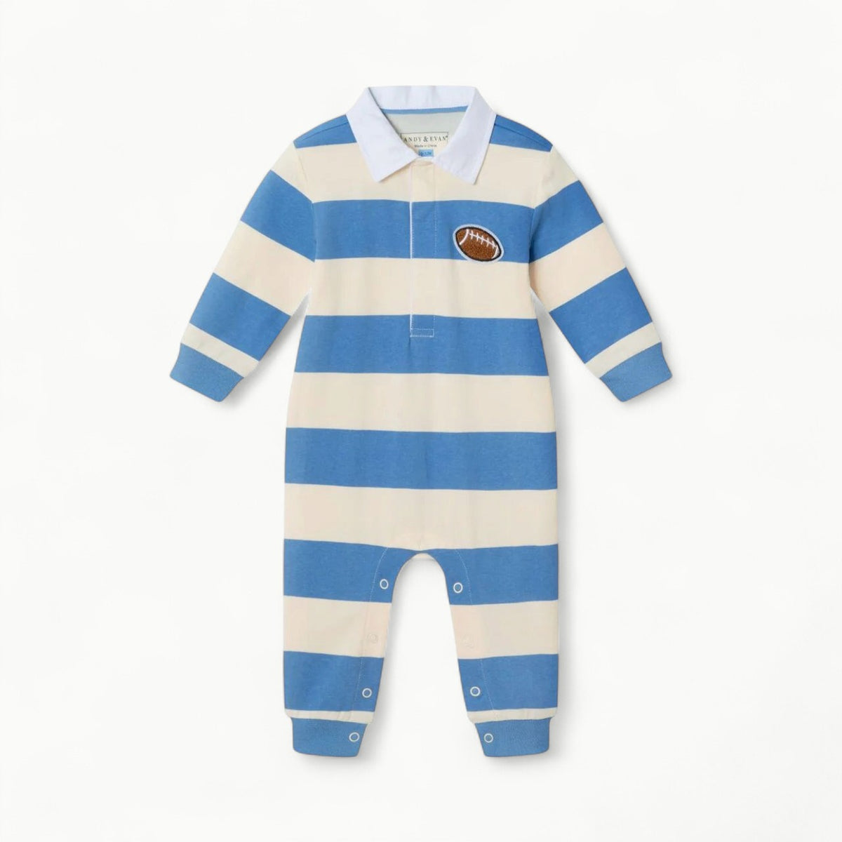 Football Polo Romper-Blue/Cream