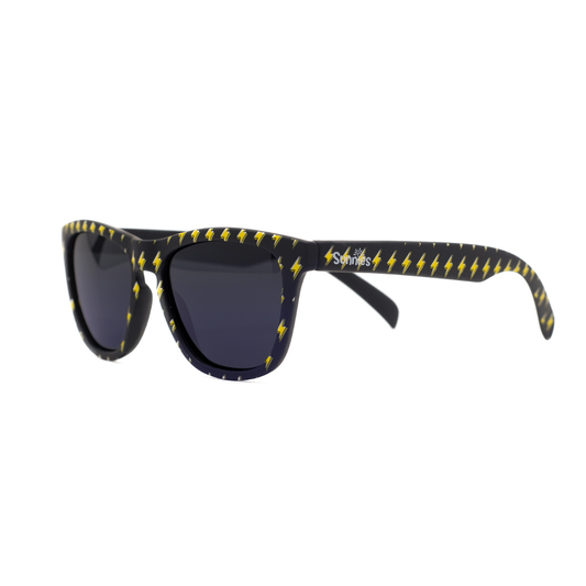 Lightning Never Strikes Twice sunglasses by Sunnies Shades with lightning bolt print and polarized lenses