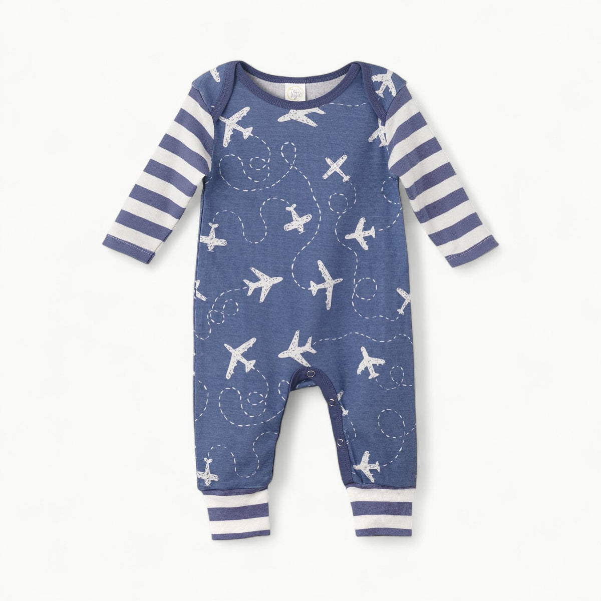 Tesa Babe long-sleeve romper in 100% cotton with refined airplane pattern