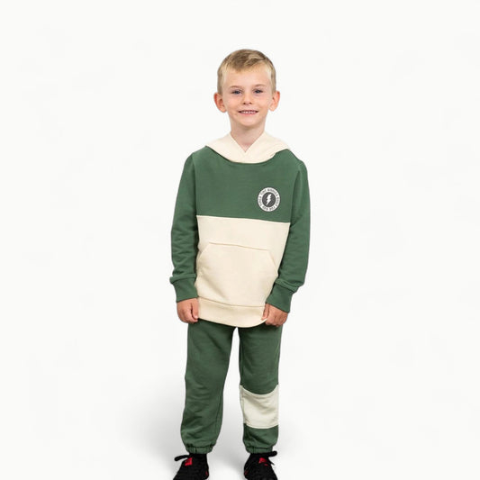 Forest and Stone Trailblazer Sweatpants by Tiny Whales, understated boys' essentials