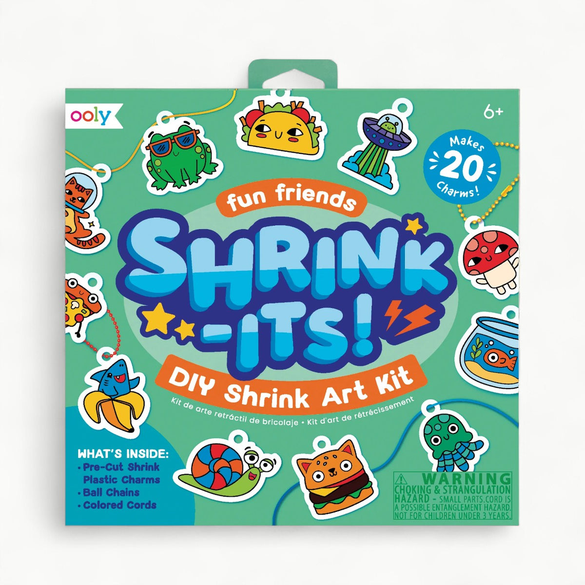 Ooly Shrink-Its DIY Shrink Art Bracelet Kit with 20 pre-cut plastic charms, colored cords, and ball chains