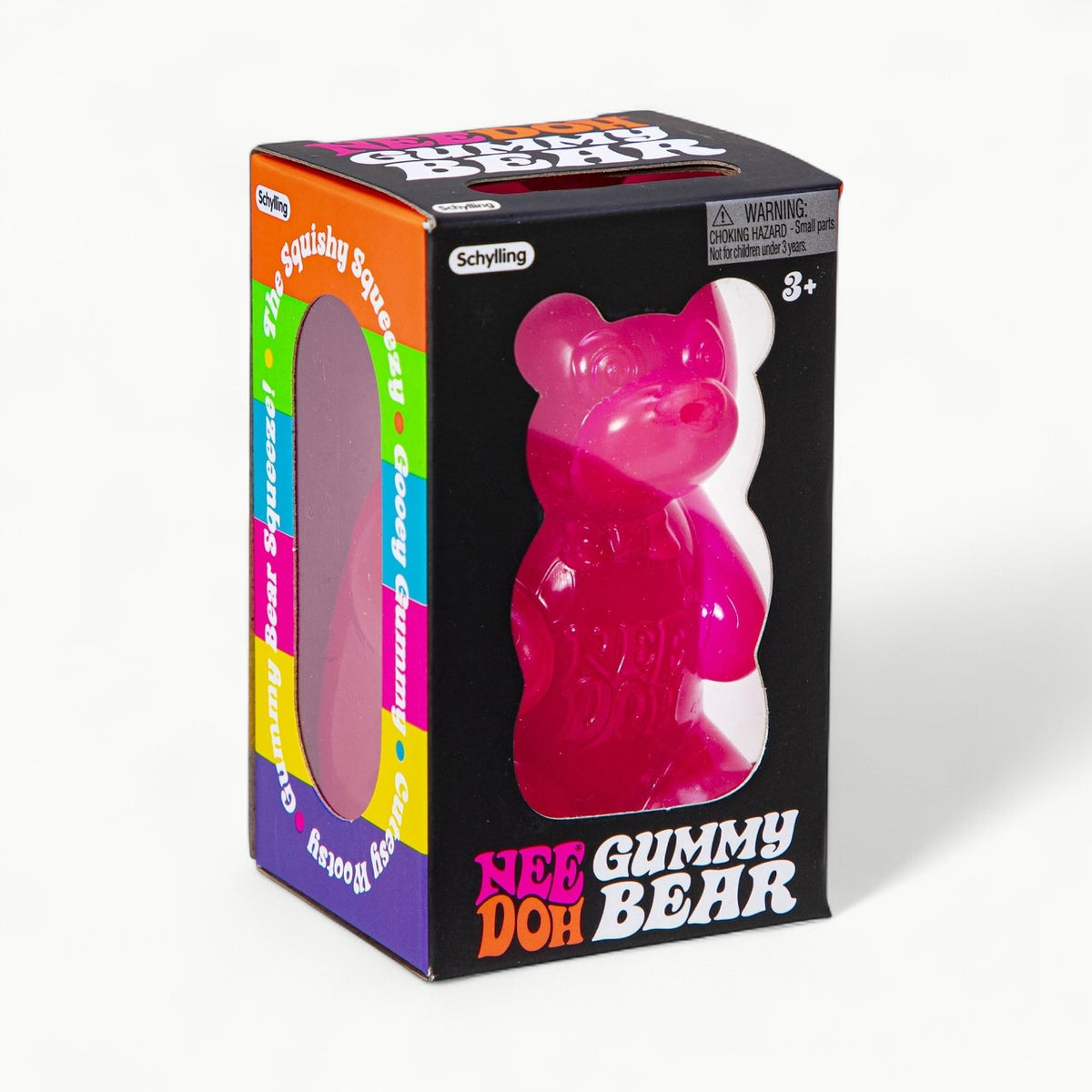 Nee Doh Gummy Bear fidget toy with expressive eyes and bowtie, 3.5 inches tall