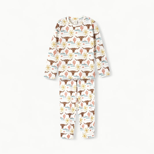Happy Trails Pajama Set in bamboo-blend fabric with cactus print and snap closures