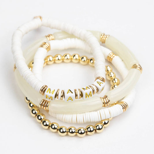 Mama Tubular Bracelet Set in white by LĒ·LĀ·LŌ
