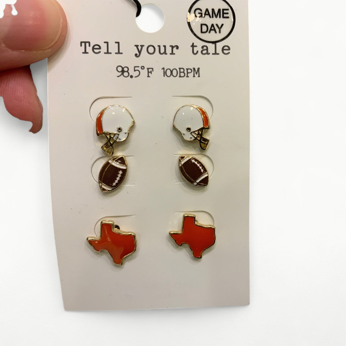 Tell your tale football Earrings-set of 3 orange