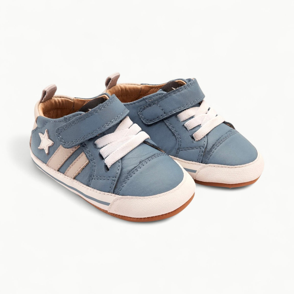 Old Soles pre-walker shoes in indigo, gris, and navy with elastic closures