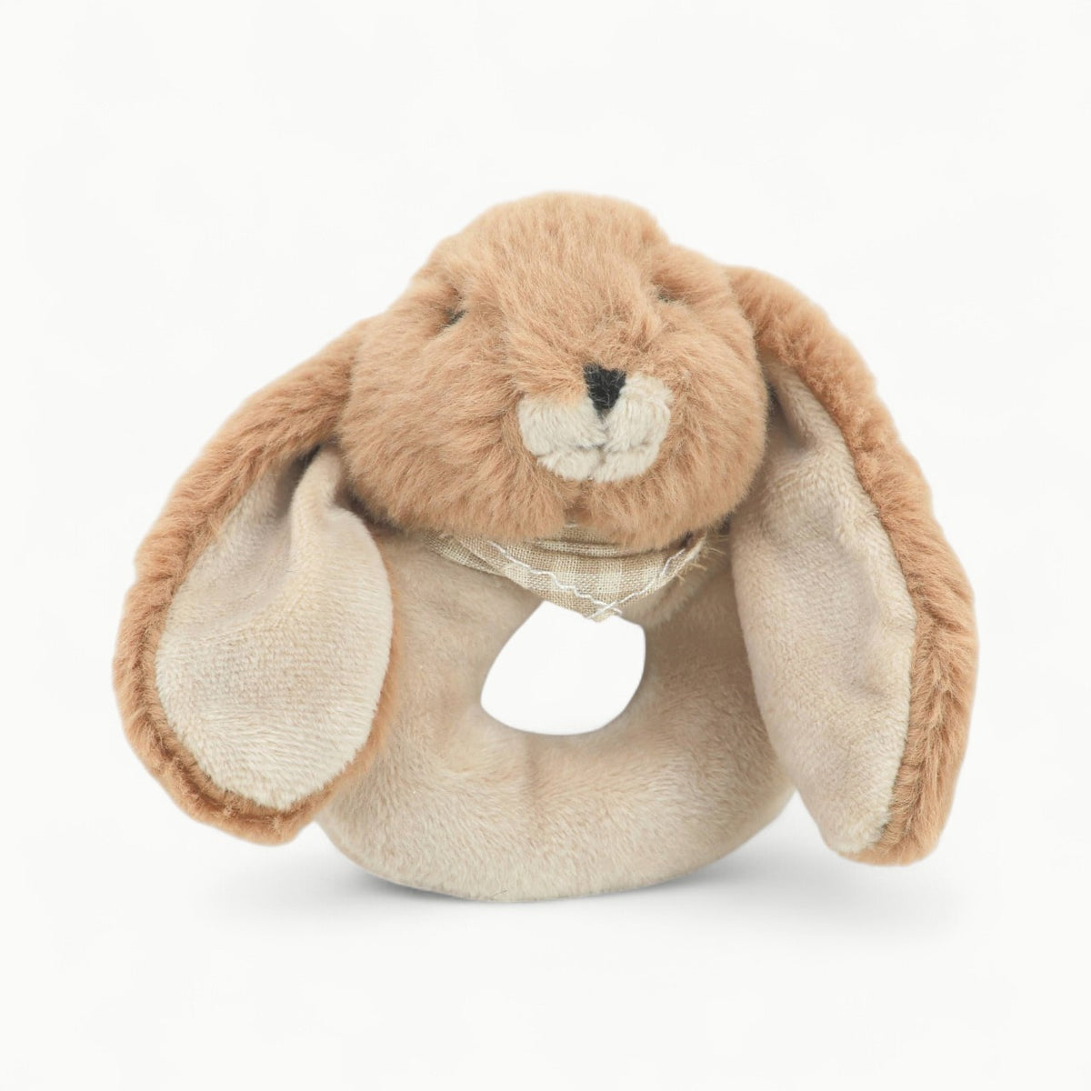Jomanda brown bunny baby rattle soft toy, 10cm, handcrafted plush with brushable fur