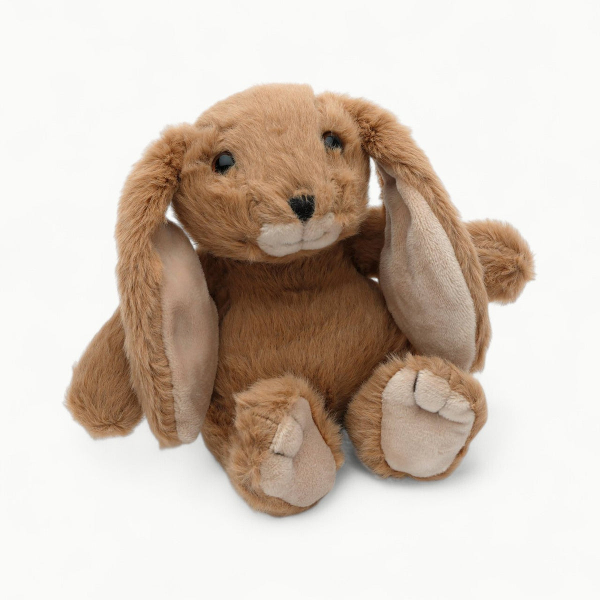 Small brown plush bunny toy with brushable hair, handcrafted by Jomanda Soft Toys