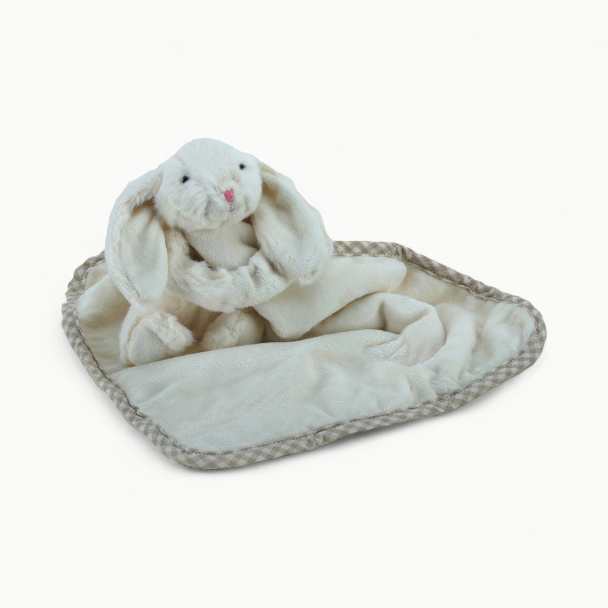 Jomanda cream bunny plush soother comforter with attached toy, 29x29cm, handcrafted