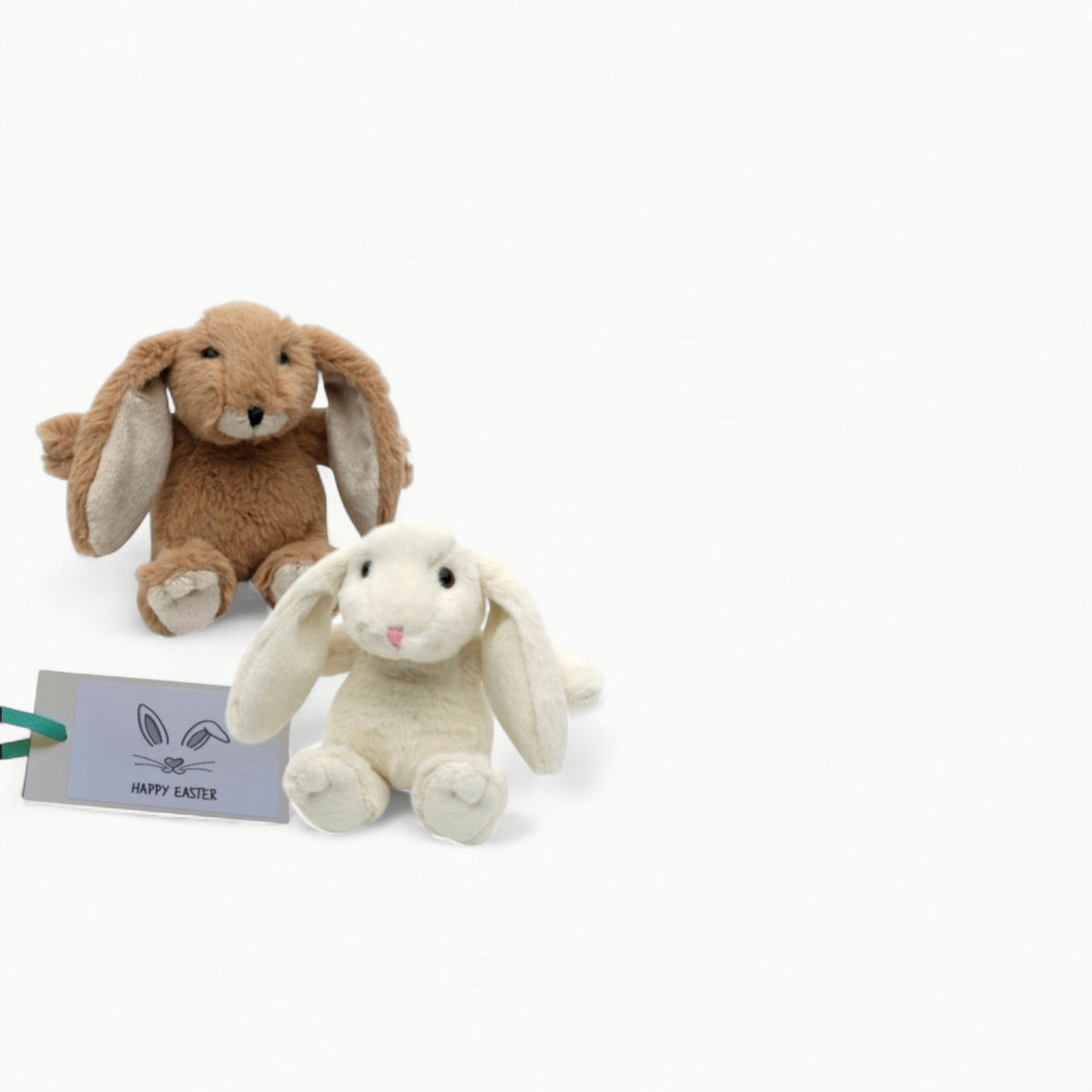 Easter Bunny Set: two soft plush bunnies, brown and cream, 10cm each, by Jomanda Soft Toys