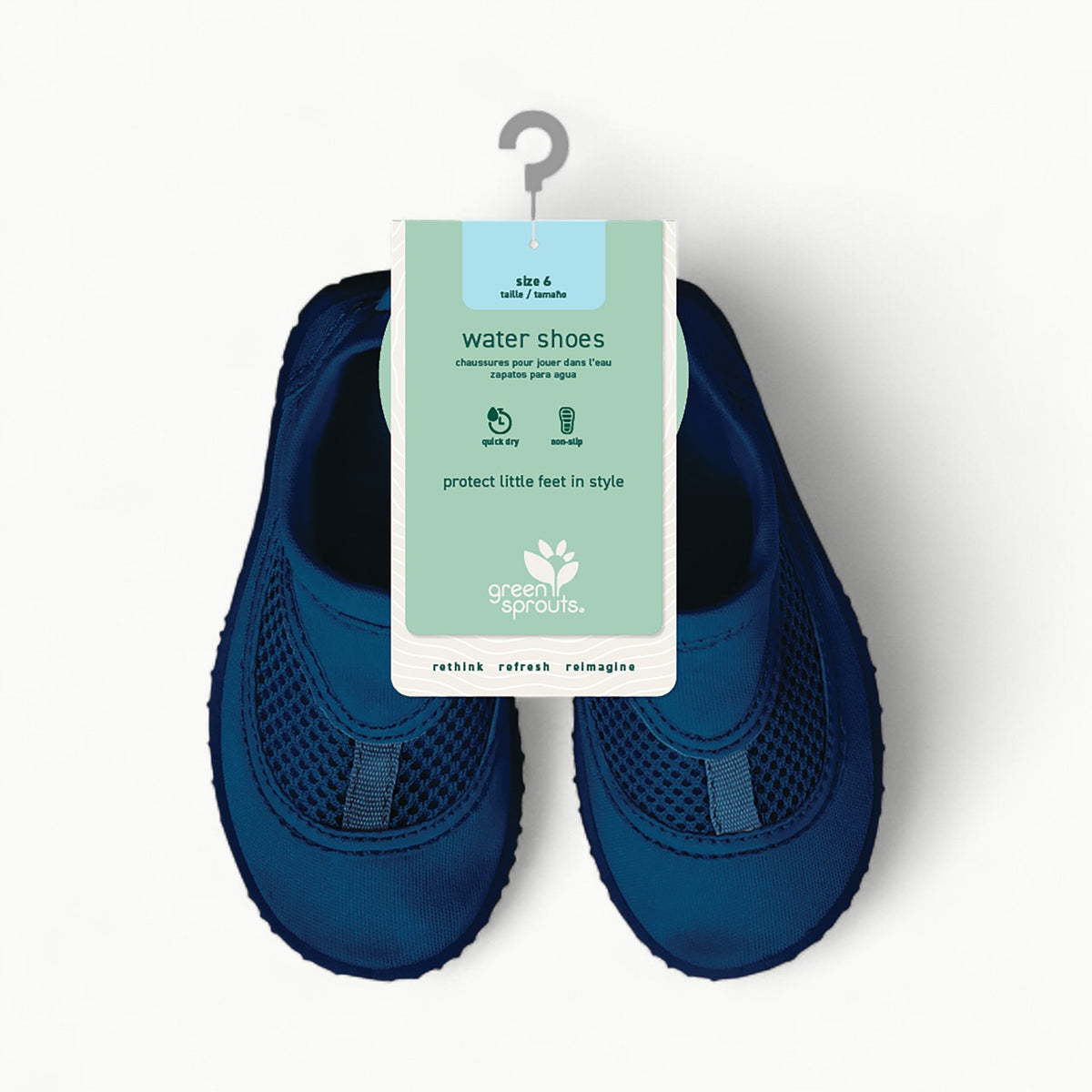 Navy Green Sprouts water shoes with flexible mesh and non-slip soles