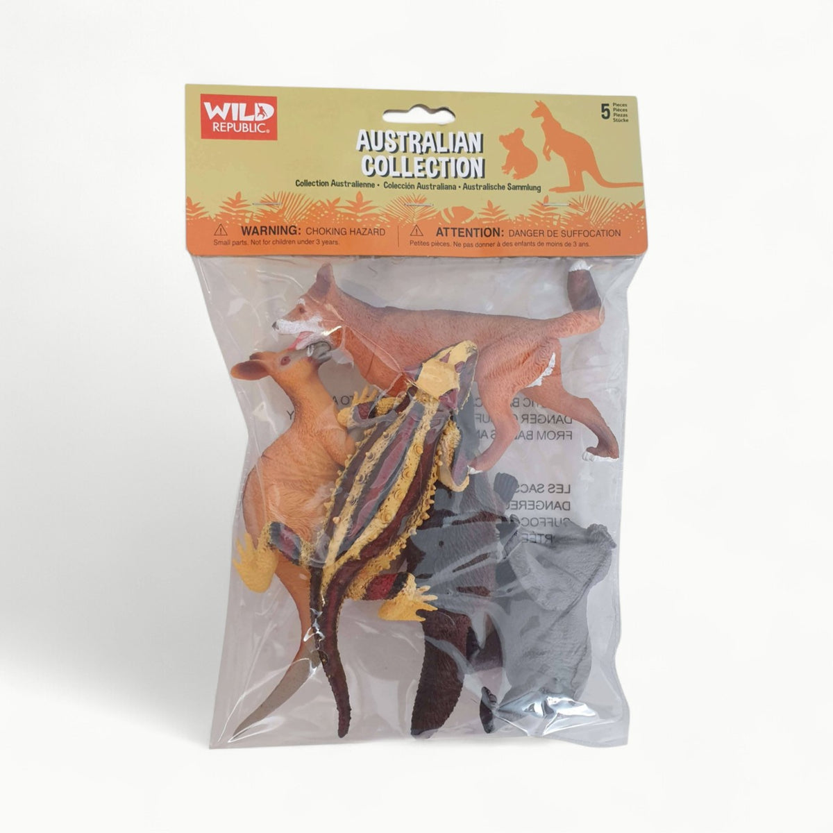 Wild Republic Australia 12-inch polybag with wildlife toy figures including kangaroo, koala, and parrot
