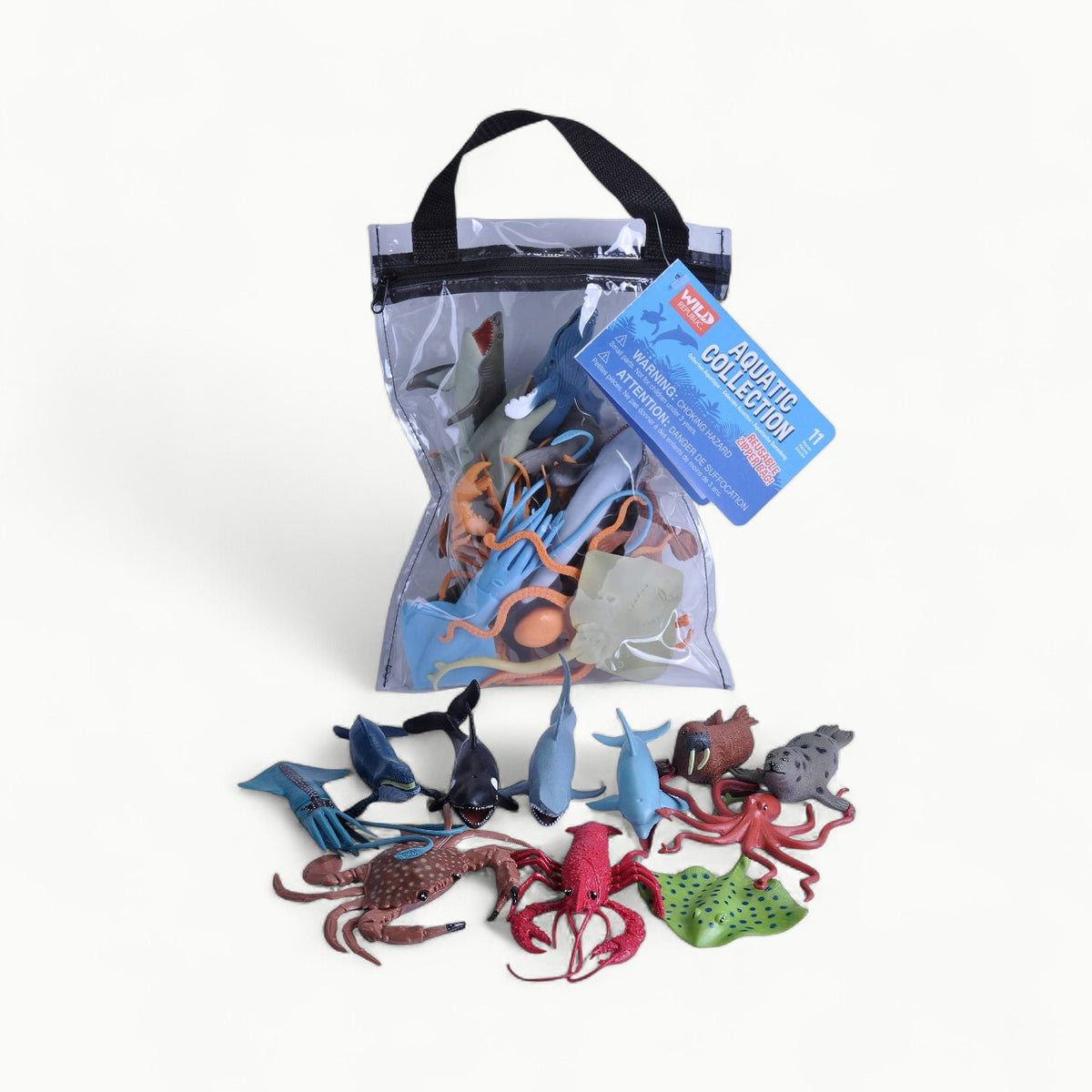Wild Republic Polybag Zip Aquatic toy figures set featuring detailed ocean and river creatures