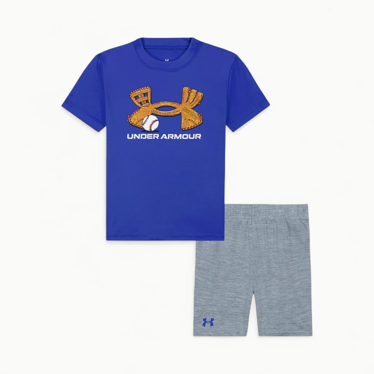 Under Armour baseball t-shirt set: royal blue tee with heather gray shorts, UA Tech™ fabric