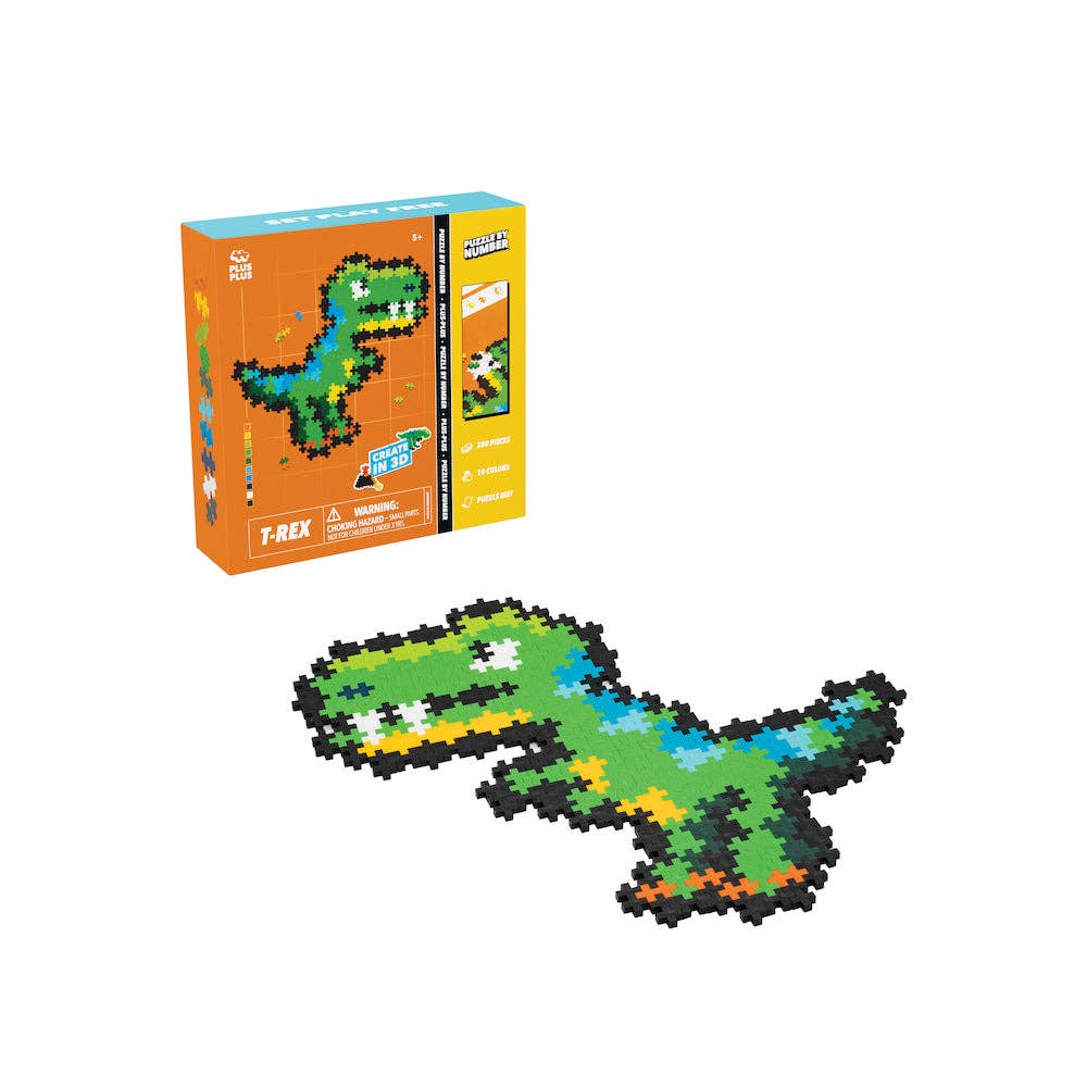 250-piece Puzzle by Number T-Rex mosaic kit by Plus-Plus USA with numbered design guide