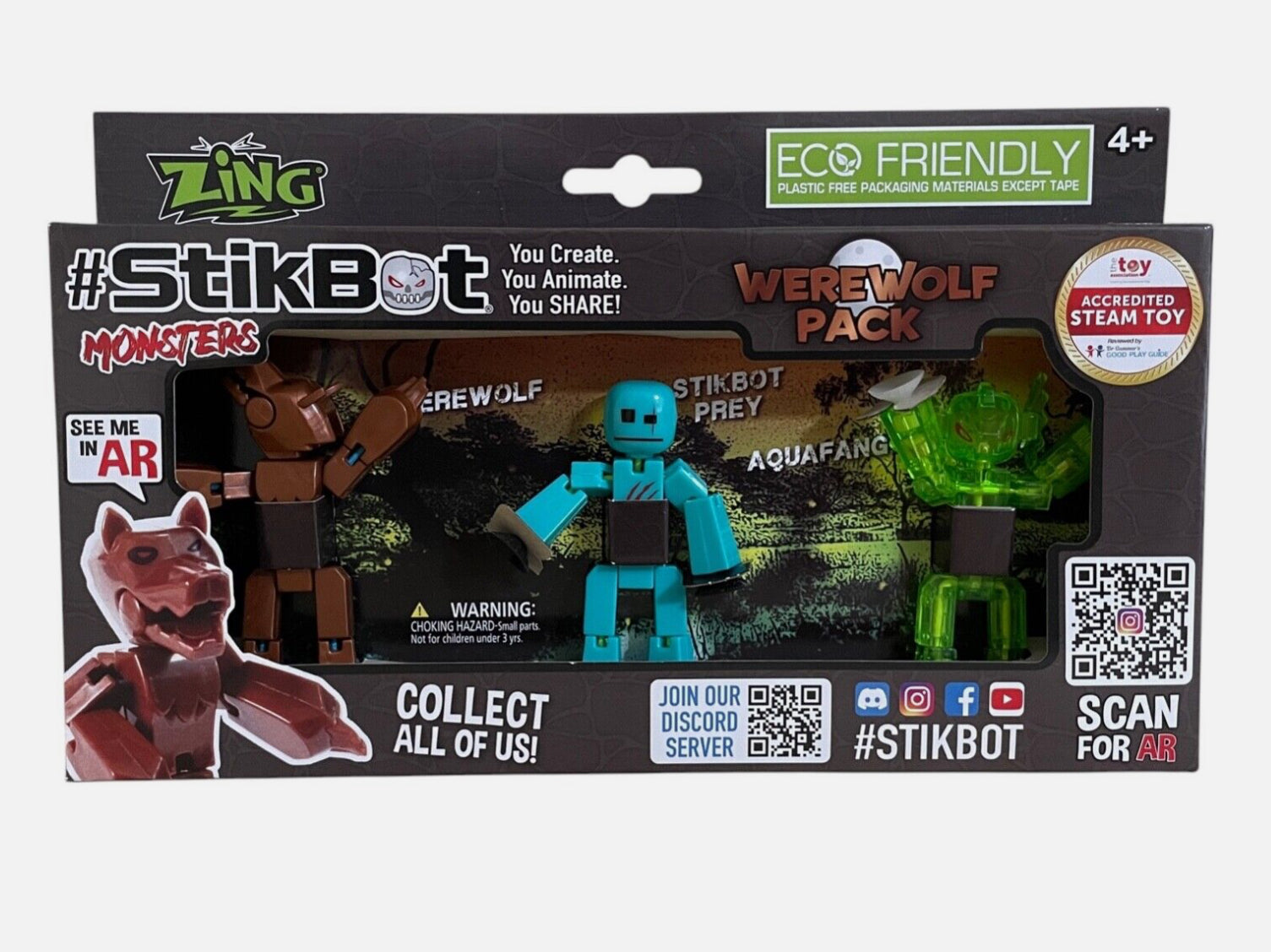 StikBot Monsters & Werewolf 3 Pack by Zing—three articulated character figures for imaginative play