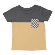 Check it Pocket Tee in vintage gold and black checked pattern with functional pocket detail
