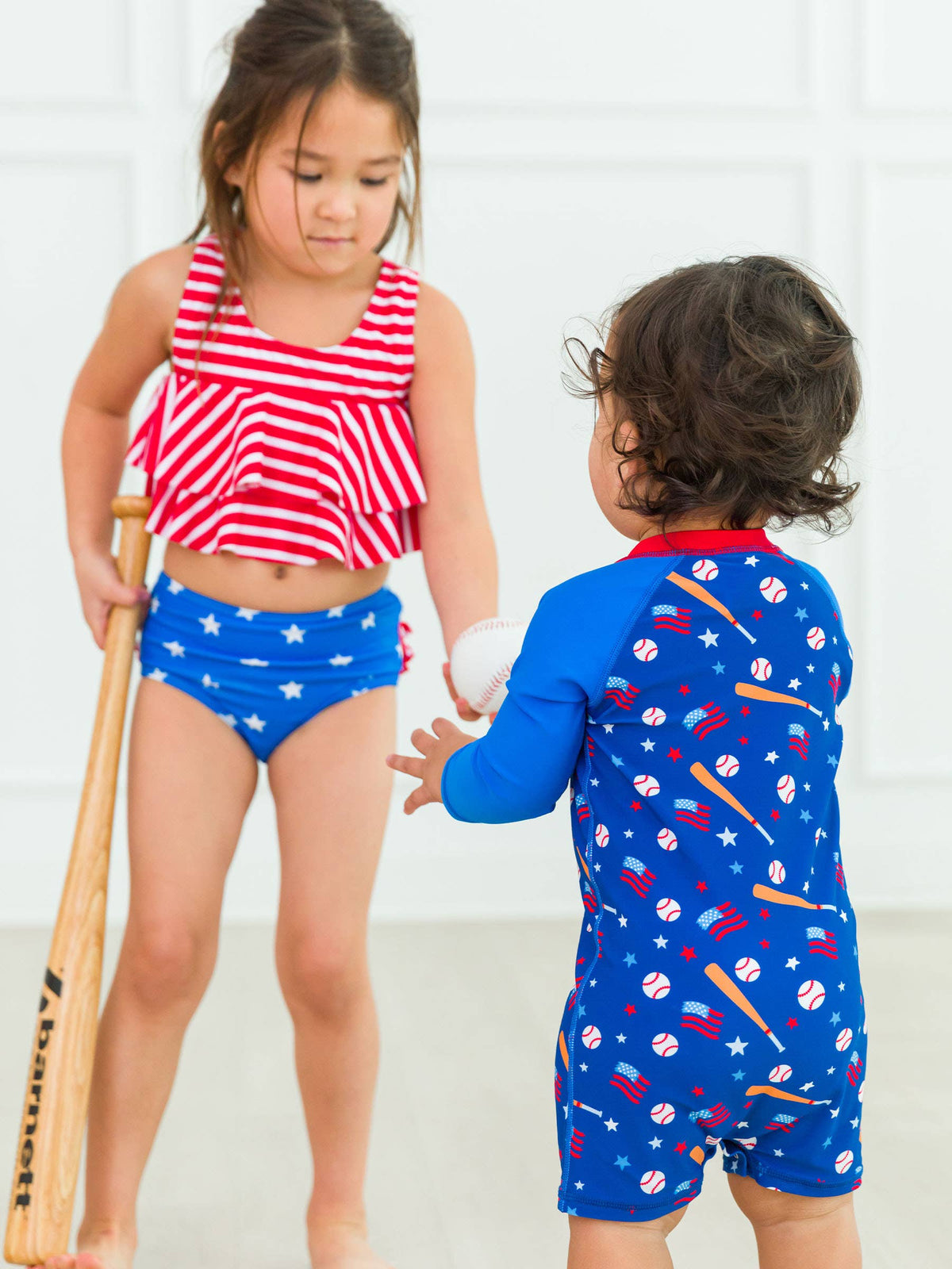 RuggedButts - Baby Boys Play Ball Long Sleeve One Piece Rash Guard Swimsuit