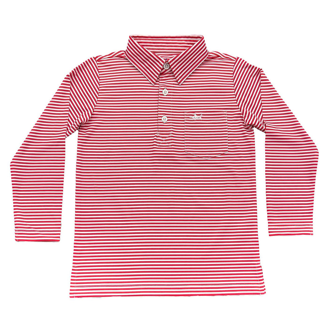 Saltwater Boys Company - Boys Inshore Performance Polo LS - Red Stripe 