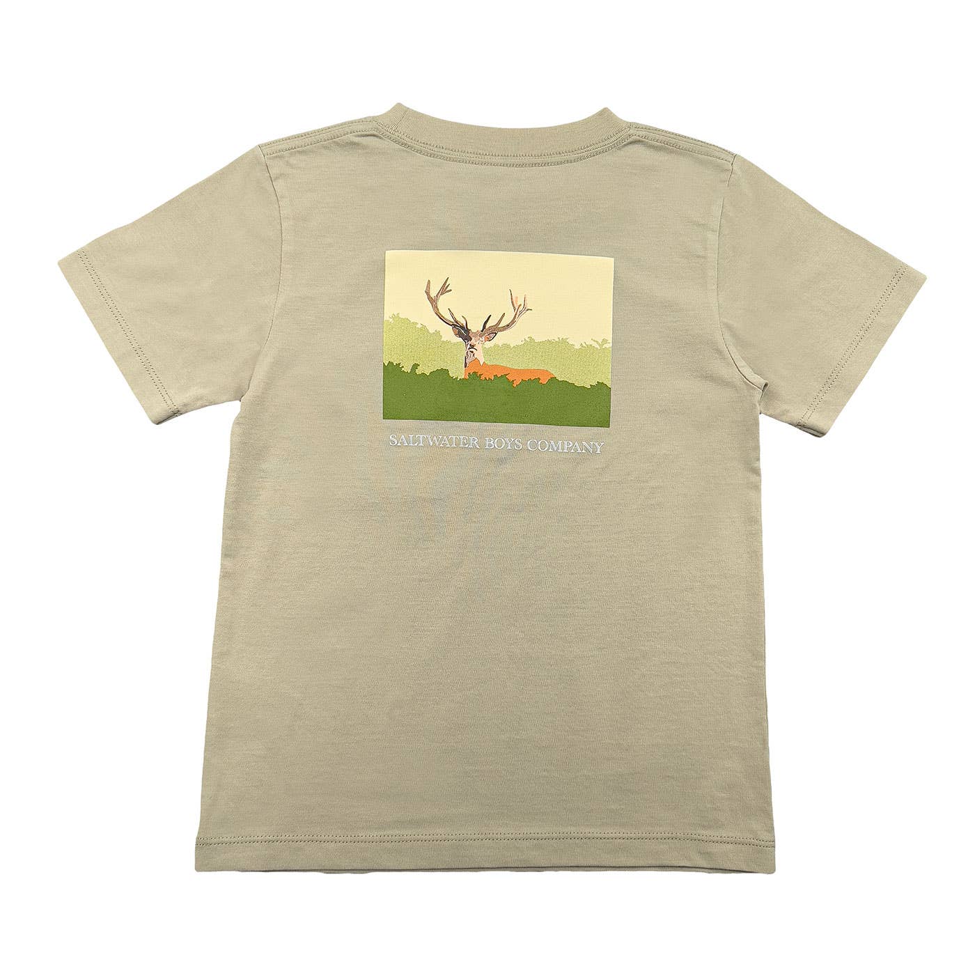 Boys taupe short-sleeve graphic tee with refined deer chest pocket from Saltwater Boys