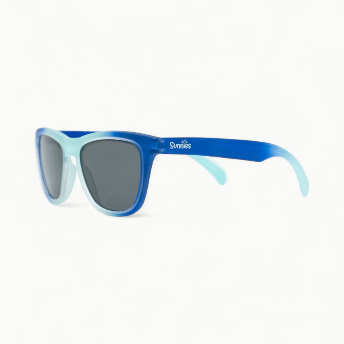 Blue ombre polarized sunglasses with anti-slip frames and microfiber carrying pouch