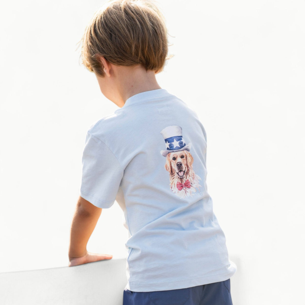 Light blue Patriotic Pup Graphic Tee by Saltwater Boys featuring a patriotic lab design
