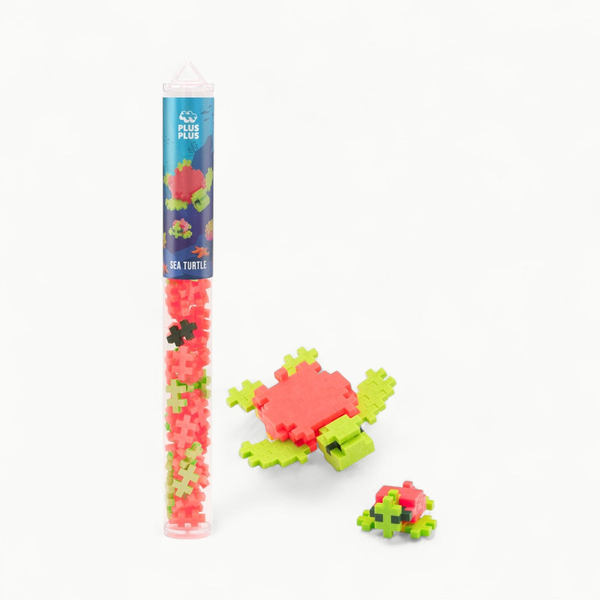 Plus-Plus USA Sea Turtle 70-piece building set in neon orange