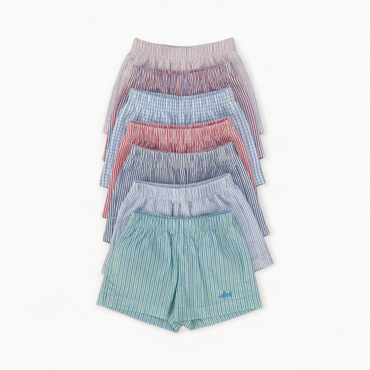 Naples Seersucker Short in lightweight breathable fabric with embroidered marlin detail, elastic waistband