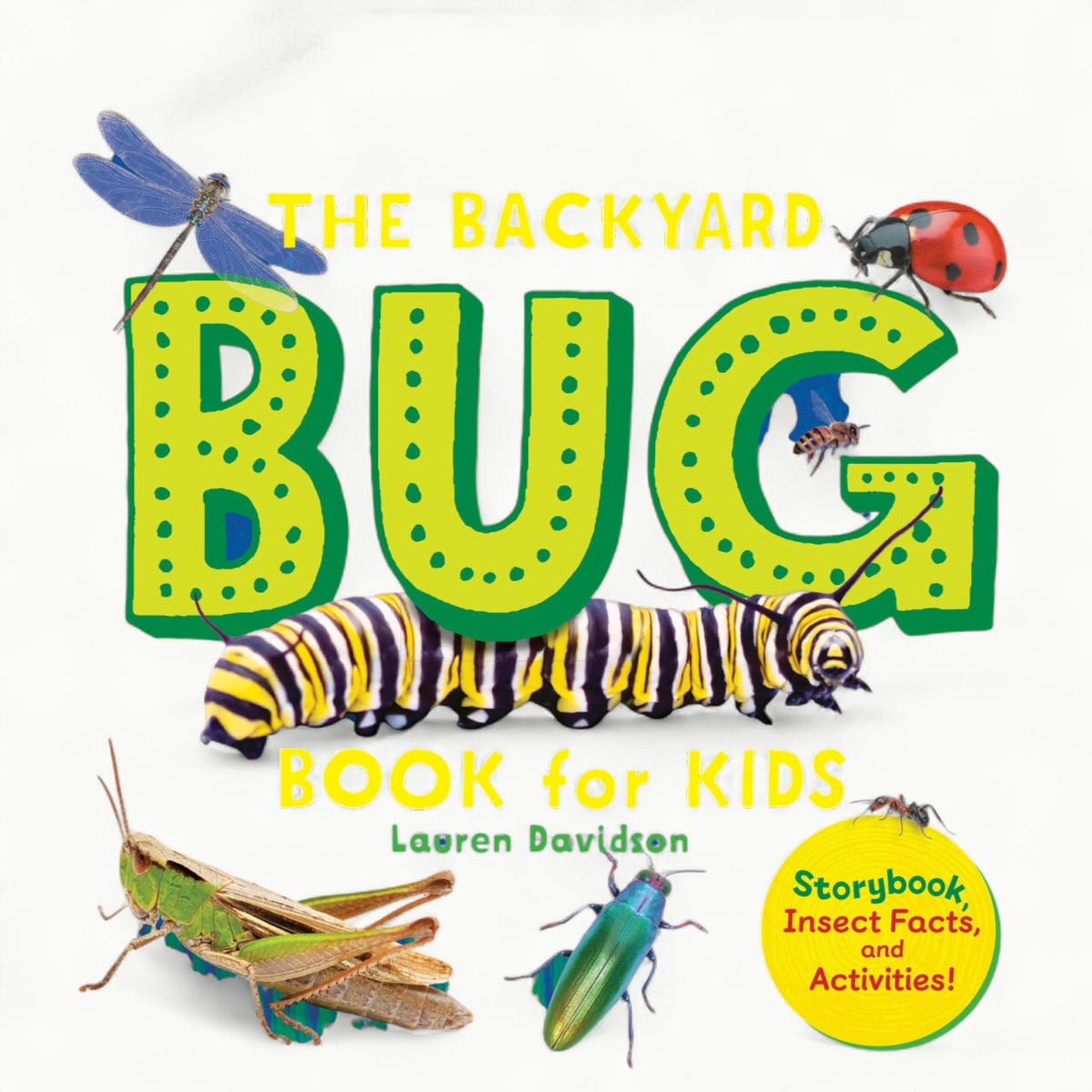 Sourcebooks Backyard Bug Book cover featuring close-up photography of colorful insects and nature discovery activities