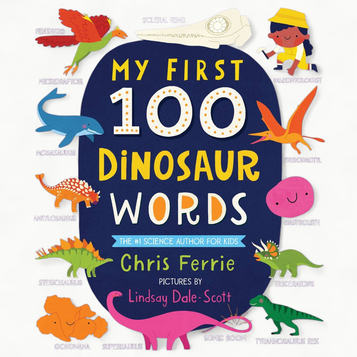 My First 100 Dinosaur Words padded board book cover featuring colorful dinosaur illustrations