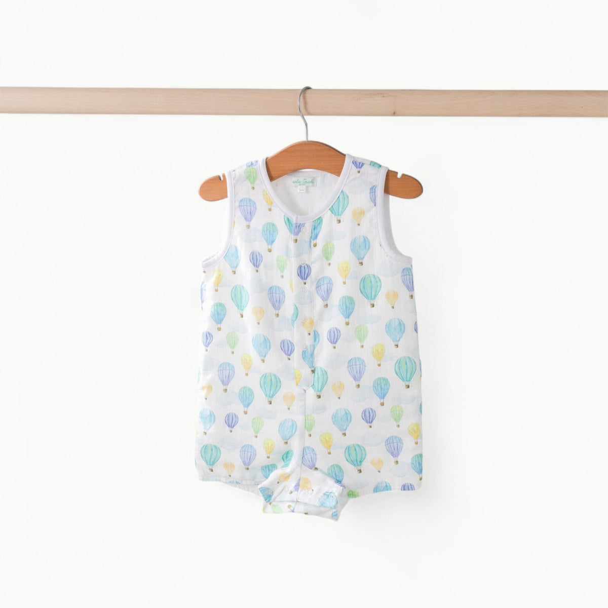Balloon Adventure Organic Muslin Shortall by Nola Tawk in natural muslin with hot air balloon print