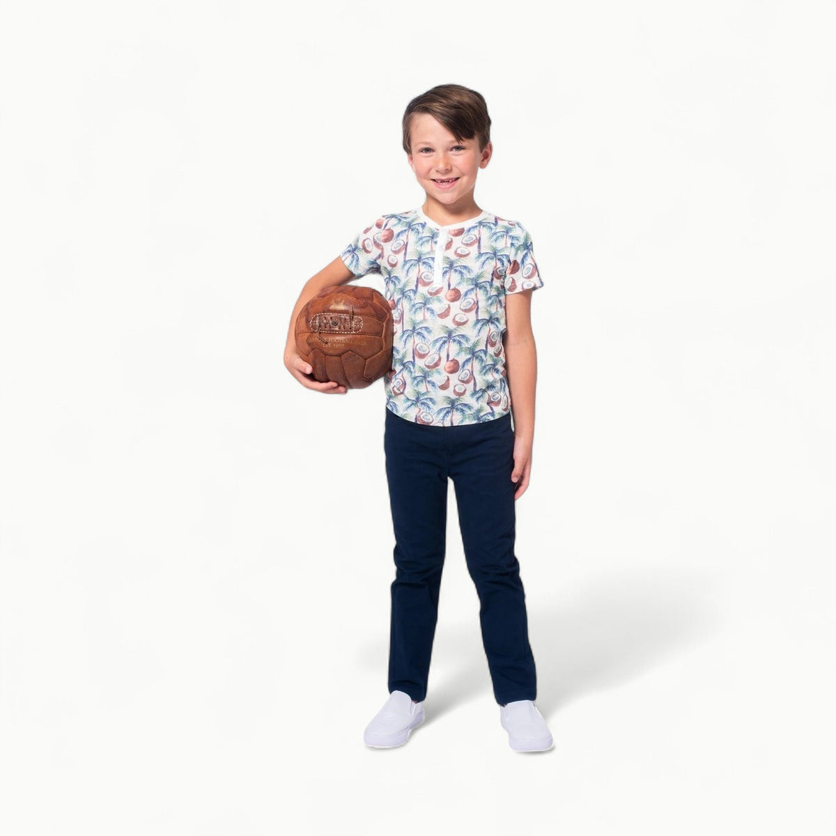 Day Party Henley in Coconut Palms by Appaman, short-sleeve cotton henley with button placket