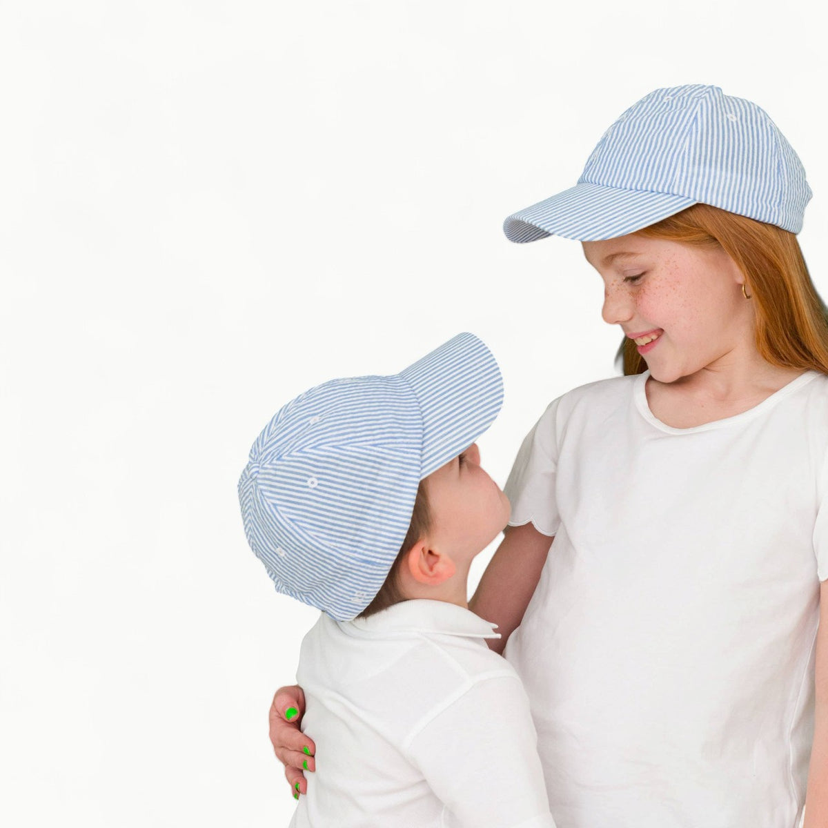 RuggedButts classic blue seersucker baseball cap with curved bill and structured crown
