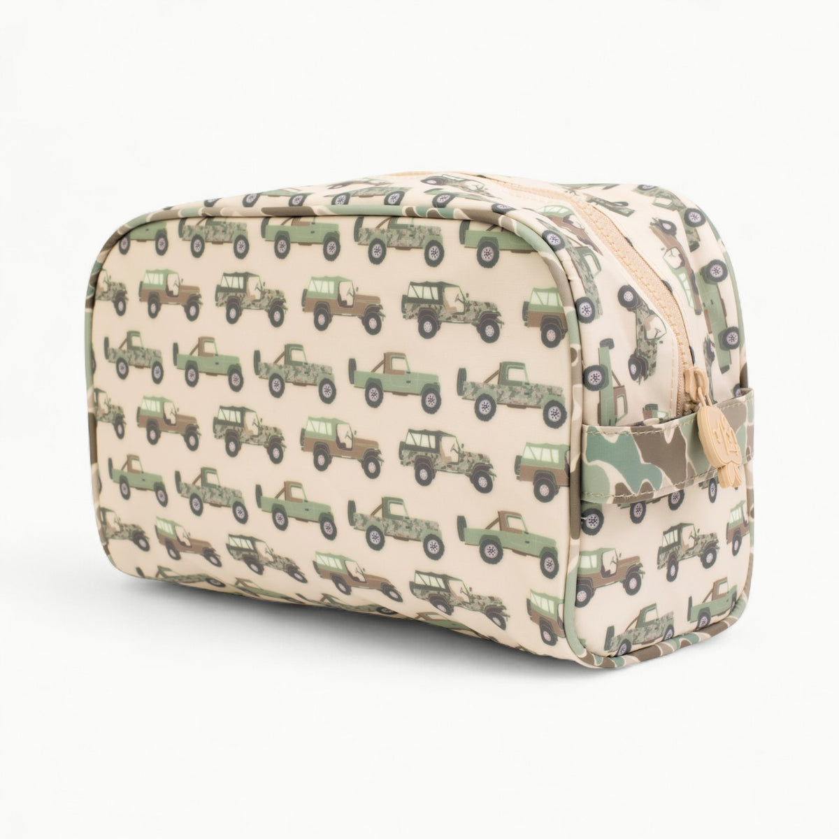 Apple of my Isle Dopp Kit in coated fabric, 10x6x4.5 inches, with mesh interior pocket