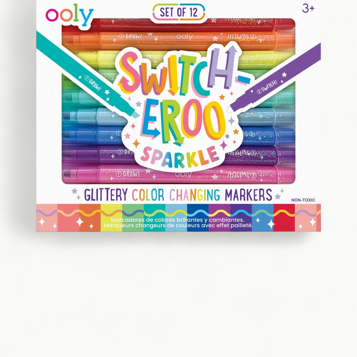 Ooly Switch-Eroo Color-Changing Markers set with twelve dual-tip glitter and mystery shade markers