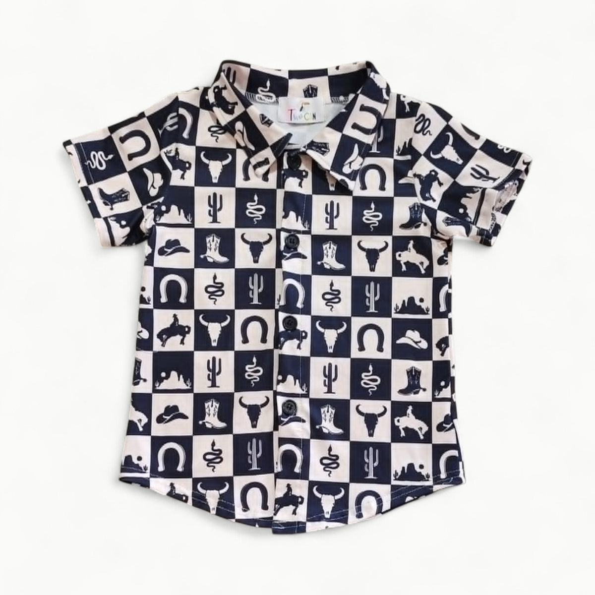 Western Checkerboard Button Up & Romper-TwoCan/Wellington