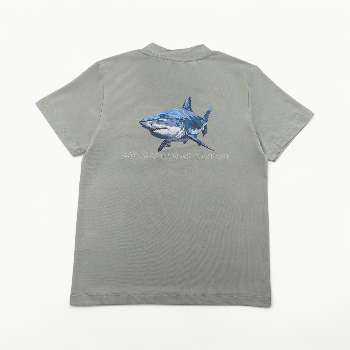 Saltwater Boys Great White Performance Tee in grey, UPF 50+ sun-protective fabric
