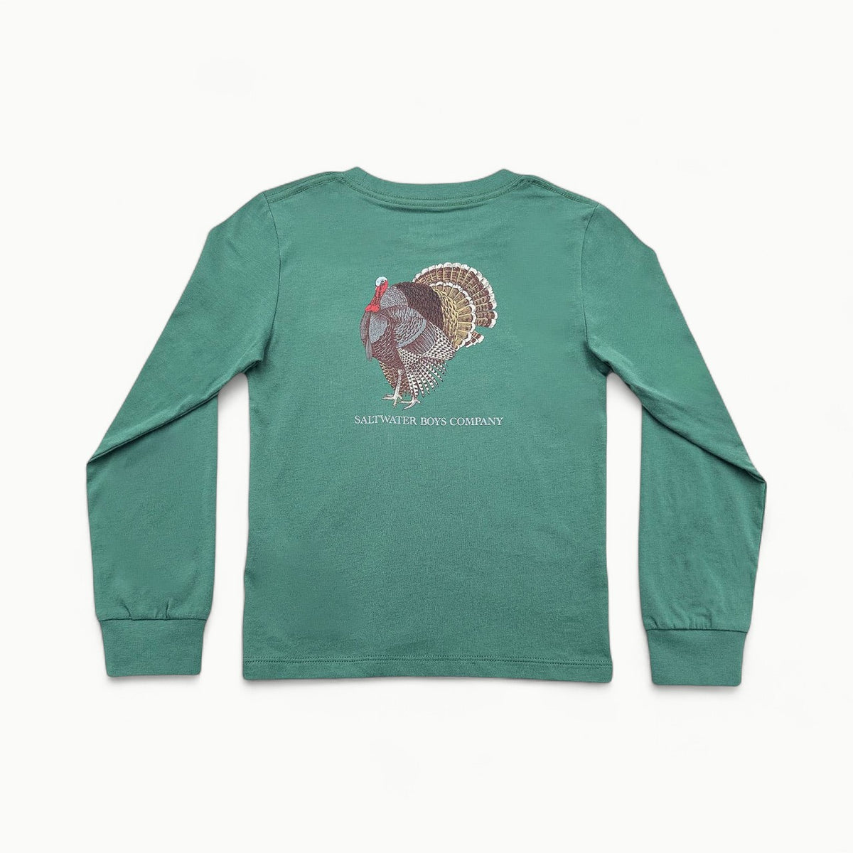 LV Boys Turkey graphic long-sleeve tee in green from Saltwater Boys, front view