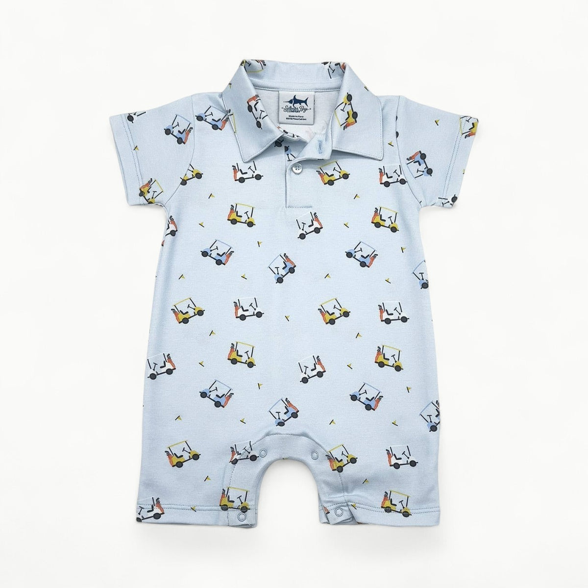 SBC Signature Pima Polo SS Romper in Golf Carts print by Saltwater Boys