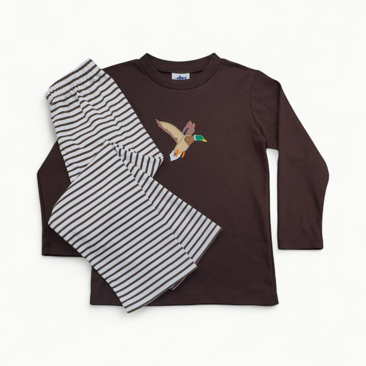 Boys 2-piece mallard applique pant set in soft 100% cotton by Saltwater Boys